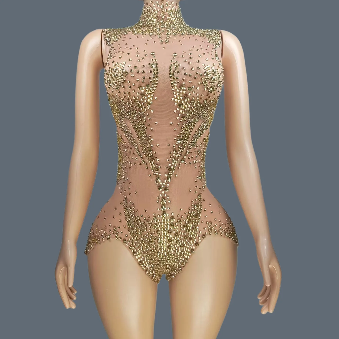 

Women Sexy Transparent Mesh Bodysuits Birthday Dancer Stage Performance Wear Sparkly Rhinestone Singer Nightclub Outfit Menglong