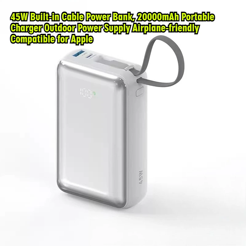 

45W Built-in Cable Power Bank, 20000mAh Portable Charger Outdoor Power Supply Airplane-friendly Compatible for Apple