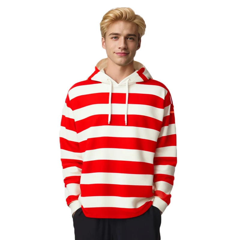 Red White Striped Hoodie Wheres Waldo Family Wally Cosplay Costume  Hat Socks Adults Funny Carnival Sweatshirt Cosplay Costume