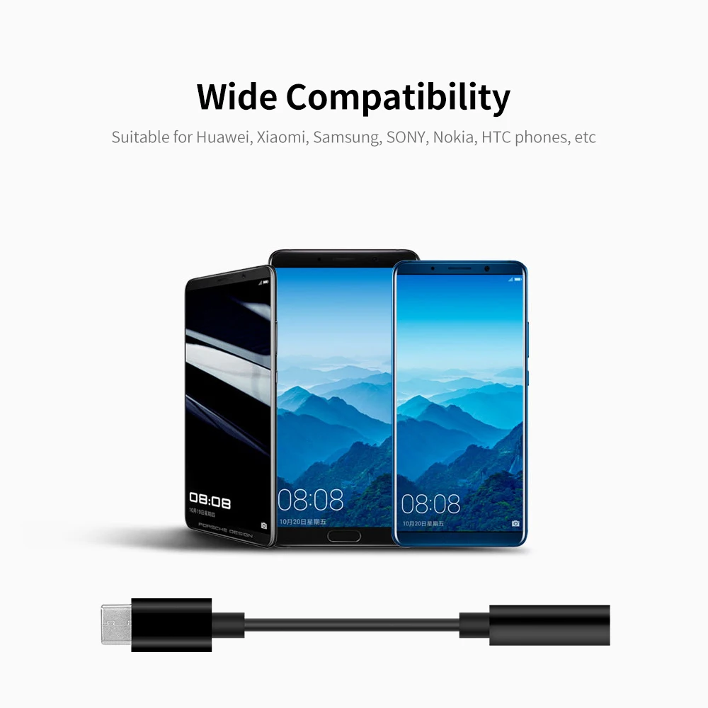 Type-C to 3.5mm Adapter Type-C Male to 3.5 AUX Audio Female Jack Audio Adapter Replacement for Huawei   Black