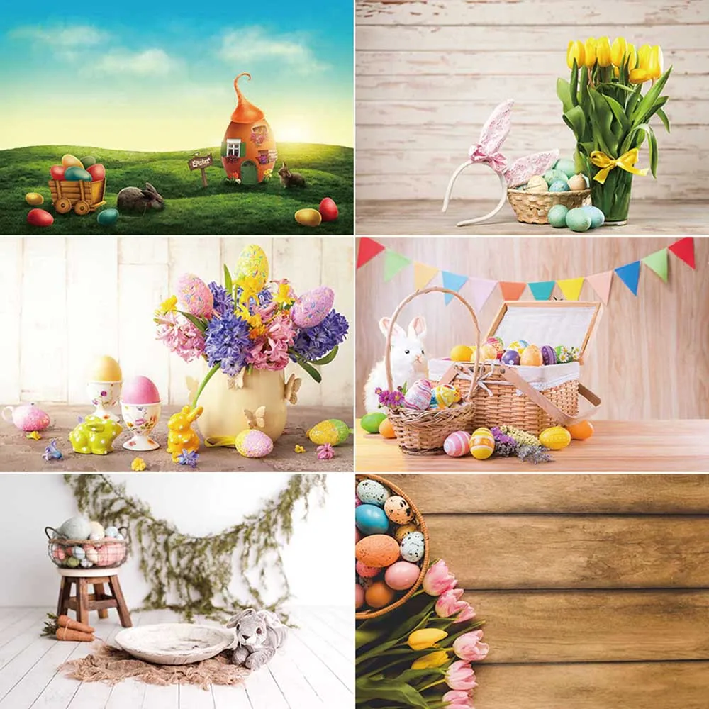 

MOON.QG Easter Decoration Background Photography Rainbow Rabbit Fence Photocall Backdrop Children Studio Photocall Props