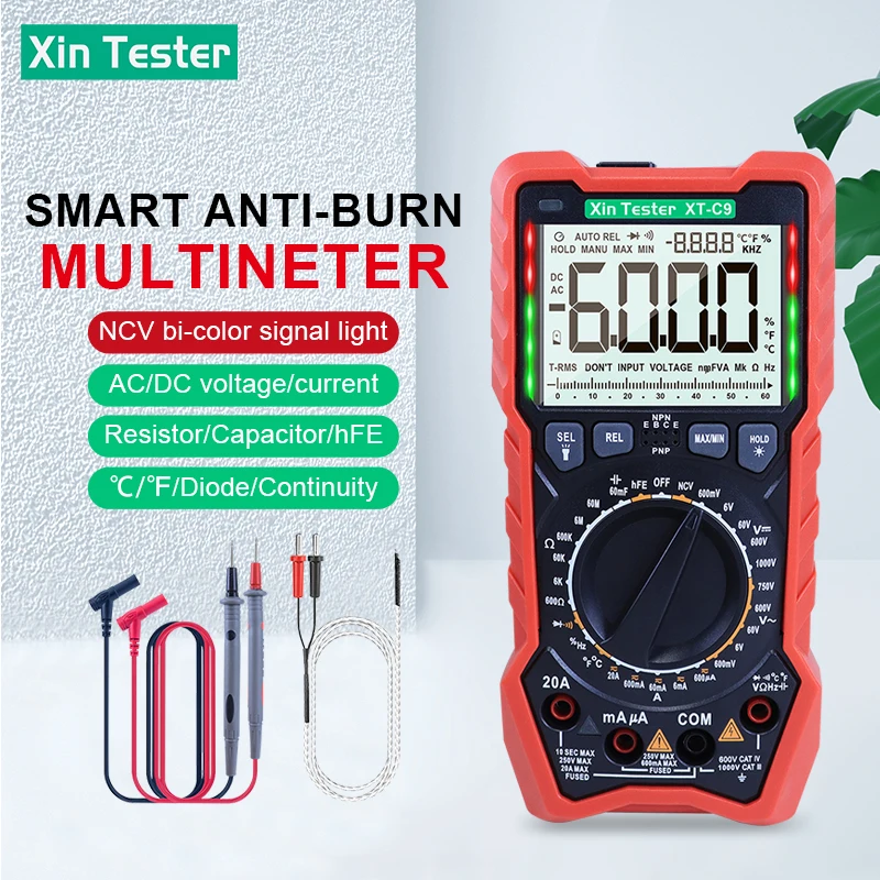 Xin Tester Automatic Digital Multimeter Triode Capacitance Temperature Tester NCV Multimetro 6000 Counts Lcr Meter