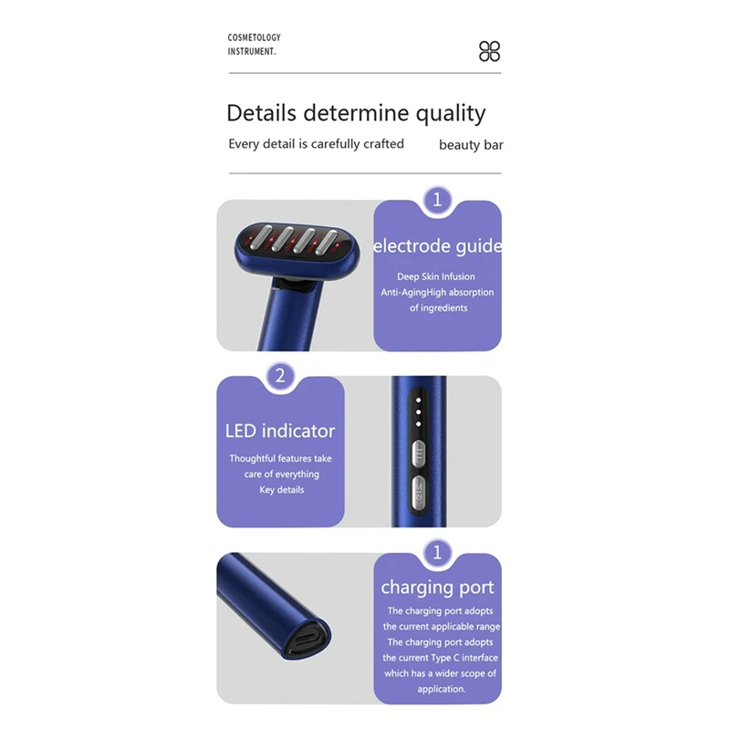 5 In 1 bacchetta facciale dispositivo microcorrente Anti-età rosso blu LED terapia massaggiatore viso ringiovanimento strumento di terapia del calore