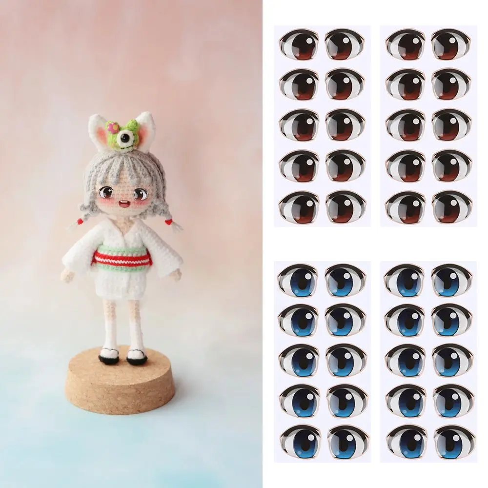 10 Pai Boy/Girl Brown/blue Glass crystal Cartoon Eyes Stickers Eye Chips Paper Anime Figurine  Face Organ Paster