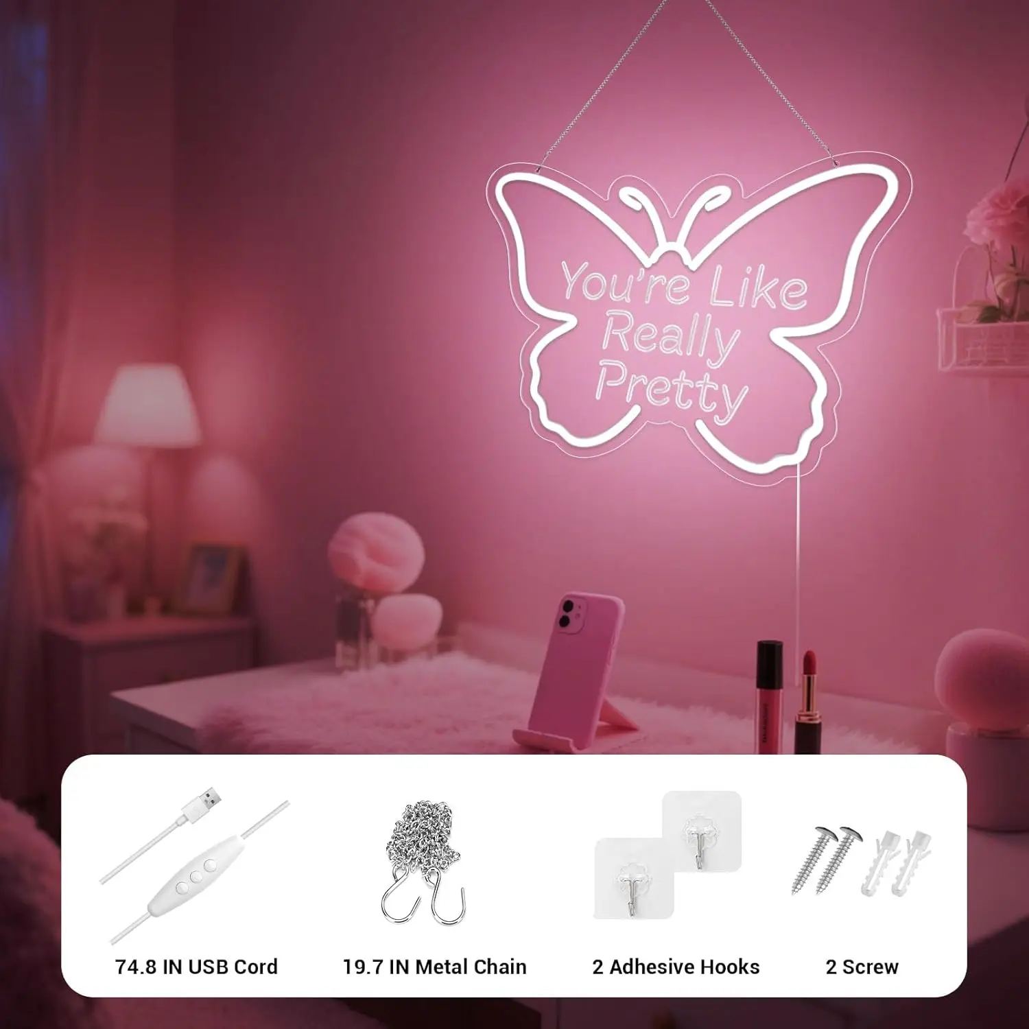 ป้ายไฟนีออน LED รูปผีเสื้อสีขาว ดีไซน์สวยงาม สำหรับตกแต่งผนัง 5/12V ปรับความสว่างได้ เหมาะสำหรับห้องนอนวัยรุ่นหญิงสาว ของขวัญงานแต่งงาน