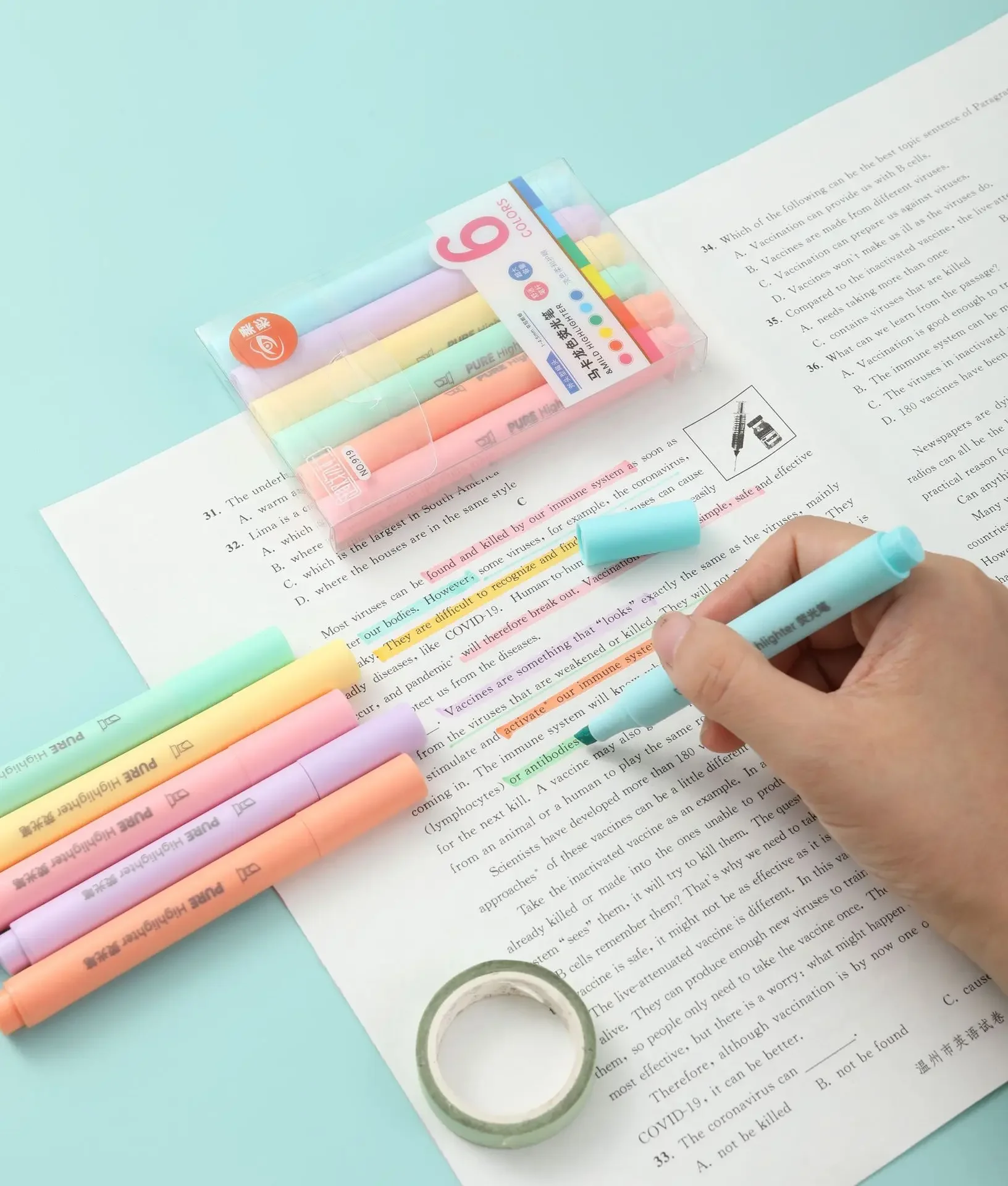 6-teiliges Pastell-Textmarker-Set – Macaron-Farbmarker-Set, niedliche fluoreszierende Zeichenstifte für Schule, Büro und Lernpapier – Detail 2