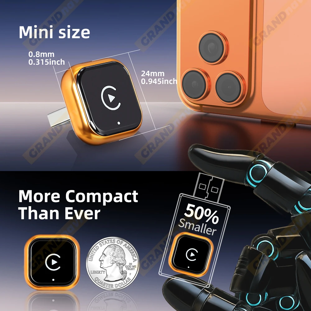 Orange 2IN1 Wireless Carplay Android Auto Adapter Smart Dongle für Volvo Benz Mg Kia Chery VW Honda Benz MG Haval Fiat – Detail 4