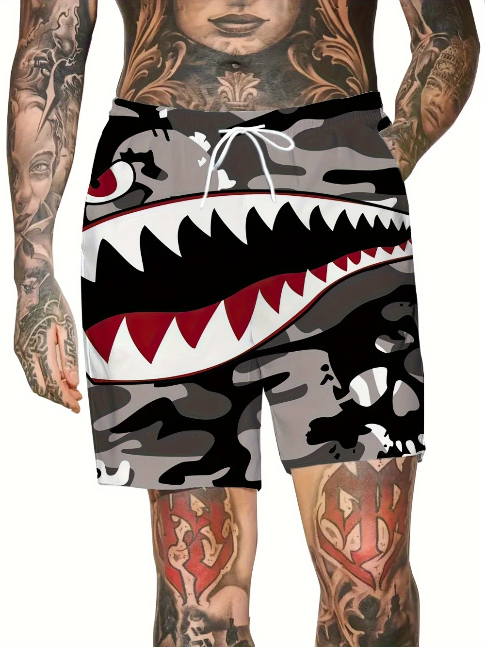 

Мужские дышащие быстросохнущие шорты 2025 года с принтом акулы, повседневные летние пляжные серфингские шорты для активного отдыха, карман в комплекте