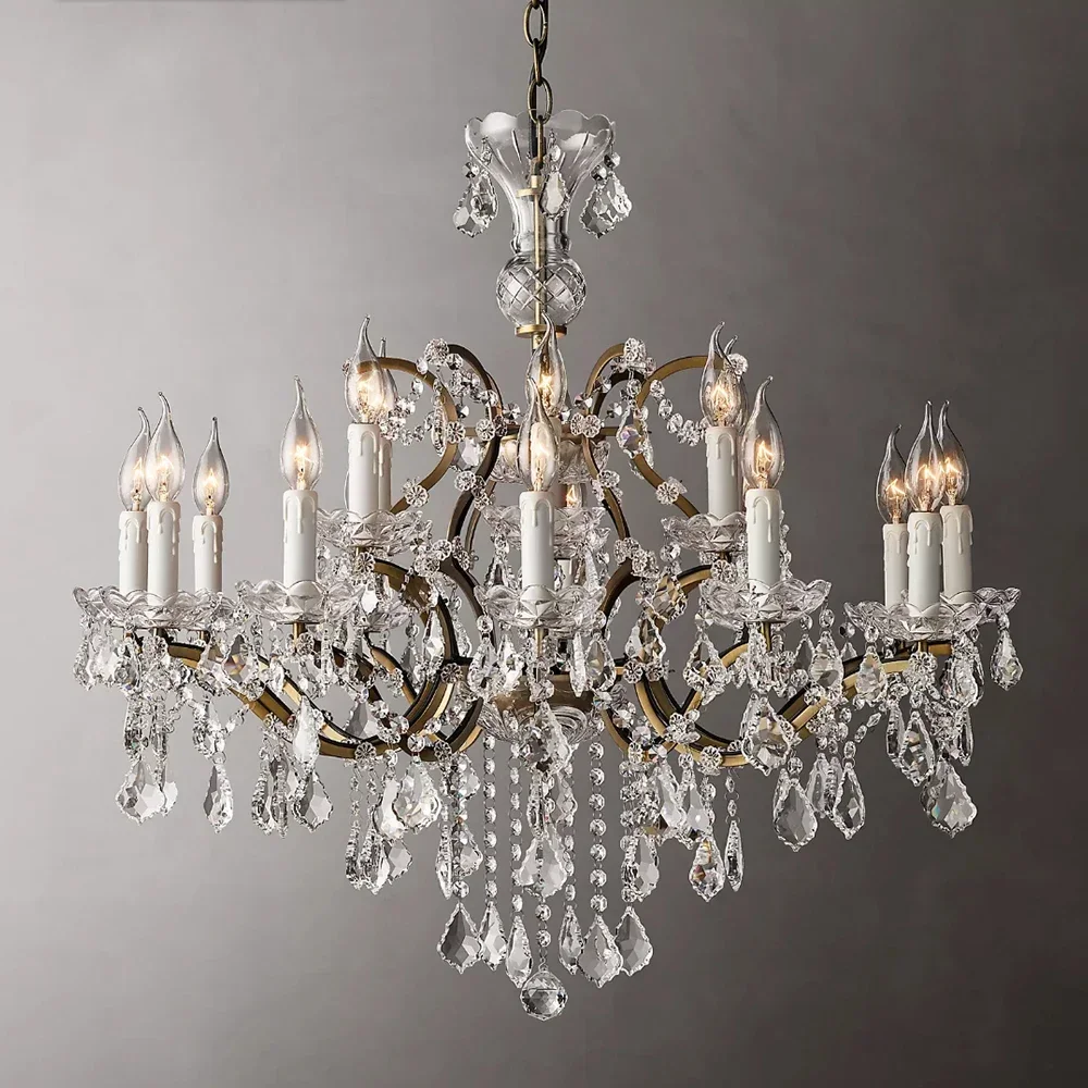 American retro luxury crystal chandelier Nordic brass candle LED chandelier restaurant bedroom lighting home decoration fixtures