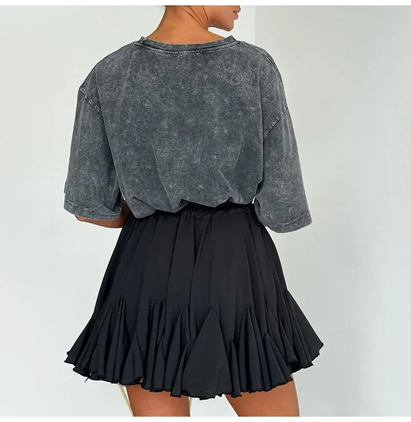 White Ruffle Mini Skirt With Shorts For Women Summer A Line Tennis Skirt Ladies Sexy Black Irregular Short Pleated Skirts