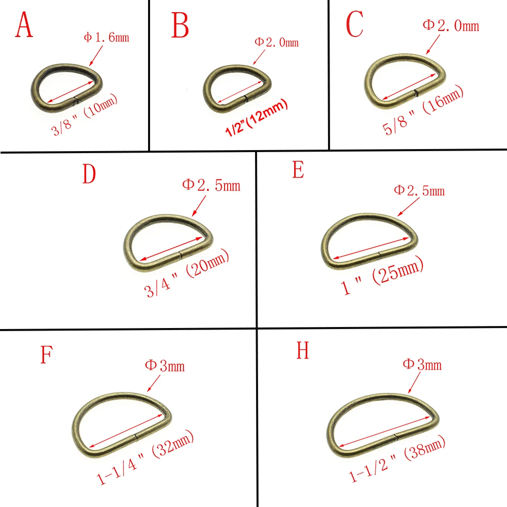 10 pz/pacco Non saldato nichelato anello a D anello Semi anello chiusura a nastro fibbia per cintura a zaino