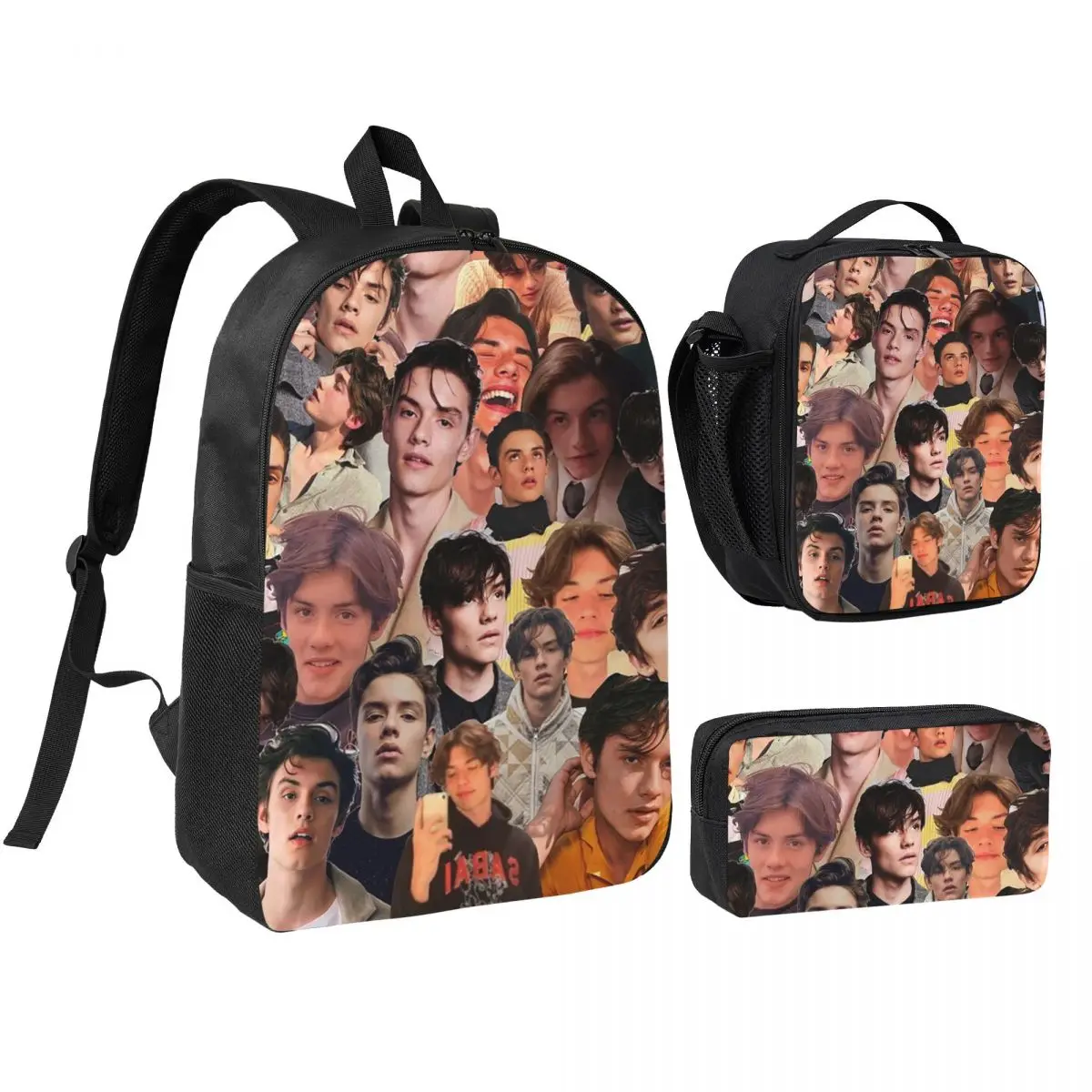 Louis Partridge Photo Collage Backpack Student BookBag School Bag Shoulder Bags 3ps Insulated Lunch Bag Pencil Case
