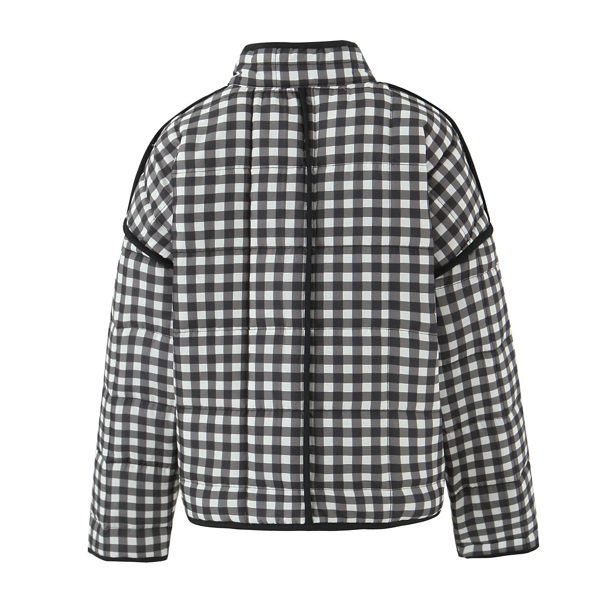 American retro black and white plaid color matching stand collar cotton coat women\'s winter new fashion all-match warm jacket sm