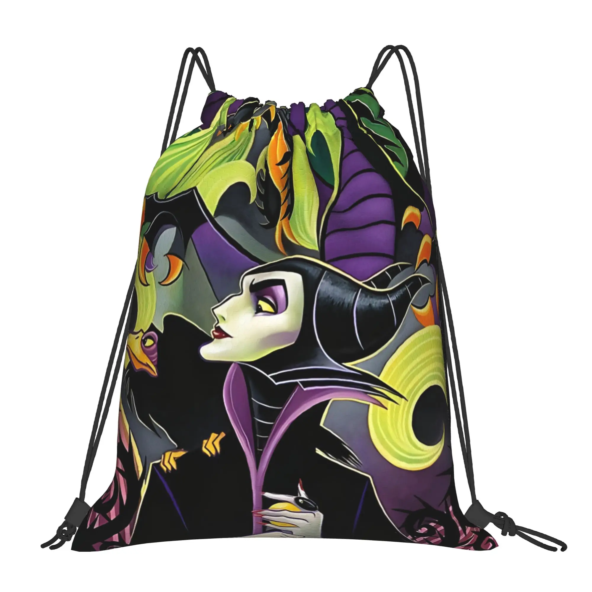 Maleficent Walt Cartoon - Bolsas portátiles con cordón para senderismo al aire libre, mochilas de almacenamiento para gimnasio y ciclismo