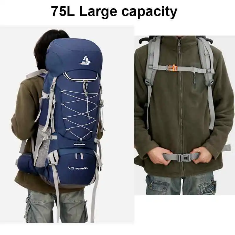 Imagem -04 - Mochila de Acampamento com Capa de Chuva Masculina Bolsa de Viagem Bolsa Esportiva Bolsas ao ar Livre Escalada Montanhismo Trekking Mochila de Ombro 75l