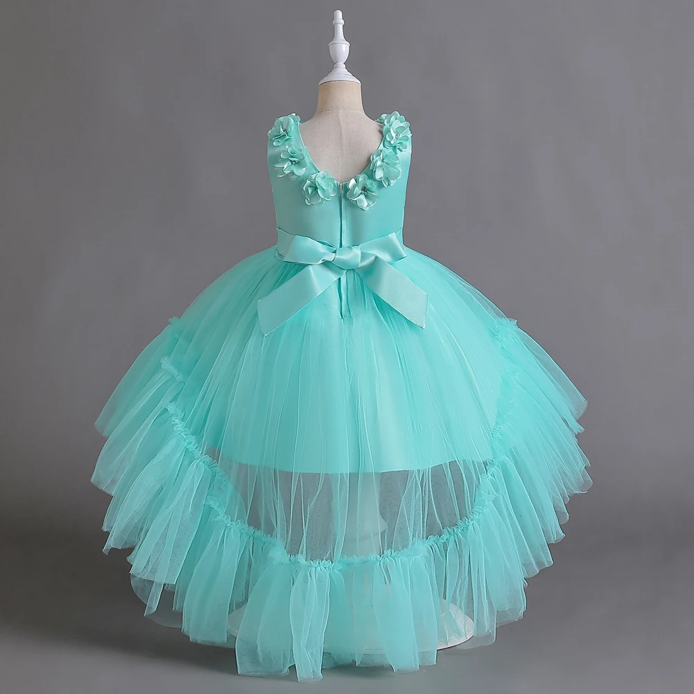 Green flower girl princess dress suitable for 3 TO 12 YEar bridesmaids wedding dress with a trailing tail