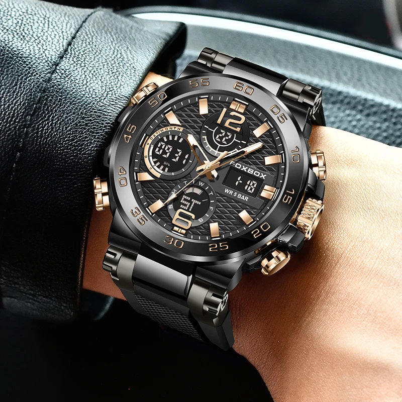 LIGE Top Brand Luxury Men\'s Quartz Wristwatches Fashion Military Dual Display Watch For Men Waterproof Chronograph Montre Homme