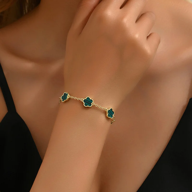 Hot Selling Elegant Five Leaf Flower Bracelet for Women Trendy Charm Metal Chain Bracelet Girls Party Jewelry Friendship Gift image 2