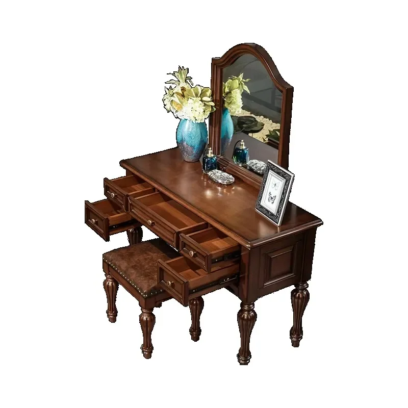 

American solid wood dresser, simple design oak dressing table with mirror and drawers