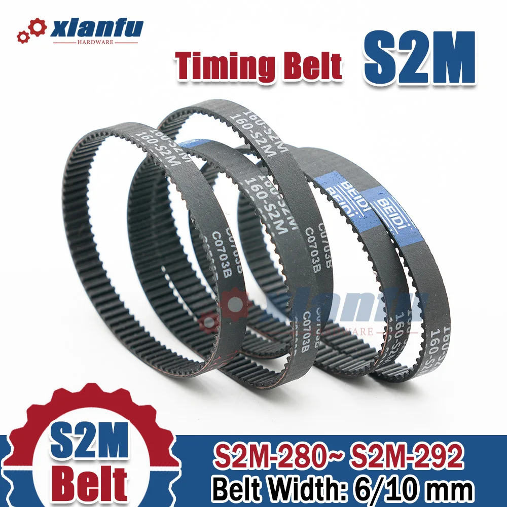 S2M Rubber Timing Belt Synchronous belt Width 6/10mm Length S2M-280 282 284 286 288 290 292mm For 2M Timing Pulley Pitch 2mm