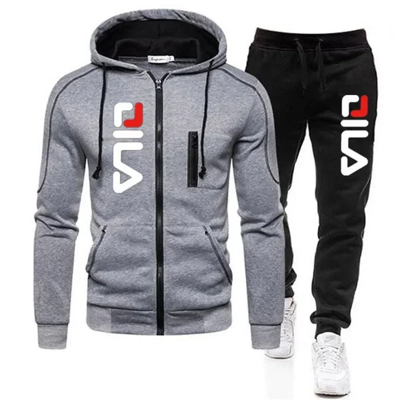 Nouveau ensemble de vêtements de sport pour hommes, comprenant une veste à capuche pour l’automne et l’hiver, une veste à fermeture éclair tendance pour les activités de plein air et un pantalon de jogging, ensemble en deux pièces.