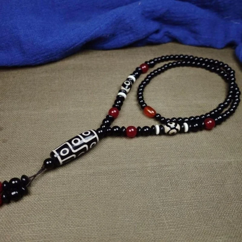 

Natural Genuine Tibetan Nine-Eyed Dzi Bead Authentic Ethnic Style Cross Necklace Pendant for Men and Women Clavicle Necklace Pen