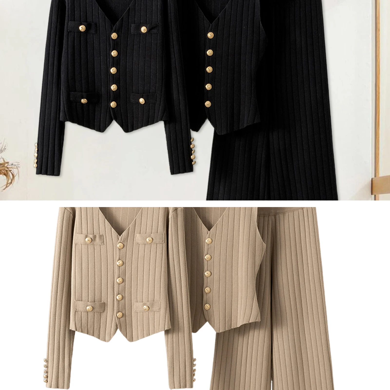 

Женский комплект кардигана из трех предметов, повседневные комплекты свитеров, женская одежда из трех предметов, полосатый кардиган с длинными рукавами, топ, широкие брюки