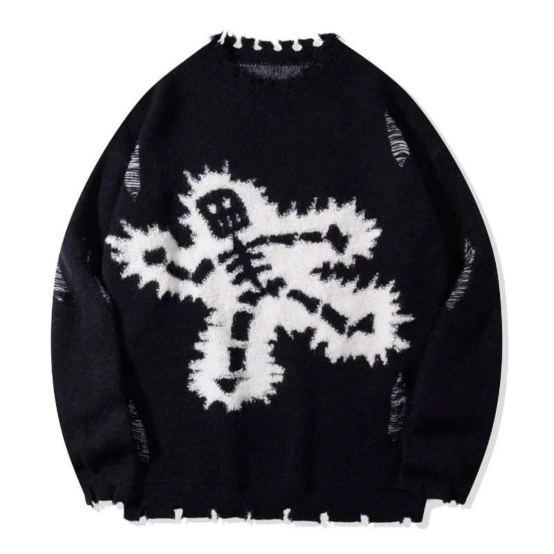 Maglione lavorato a maglia jacquard alla moda con scosse elettriche per piccole persone Maglione unisex allentato di lusso da strada personalizzato