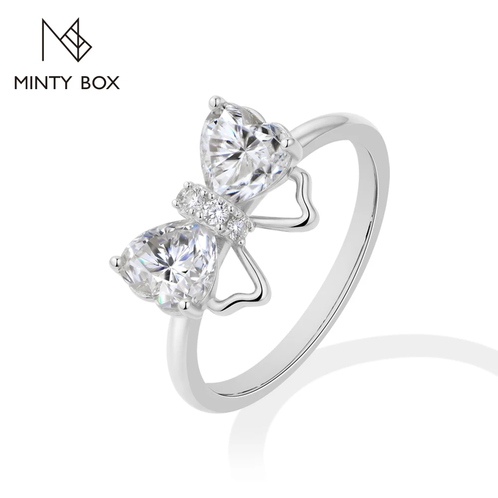 Mintybox DVVS1 Heart Moissanite Rings 925 Sterling Silver Bowknot Ring Luxury Romantic Engagement Wedding Band Jewelry for Women