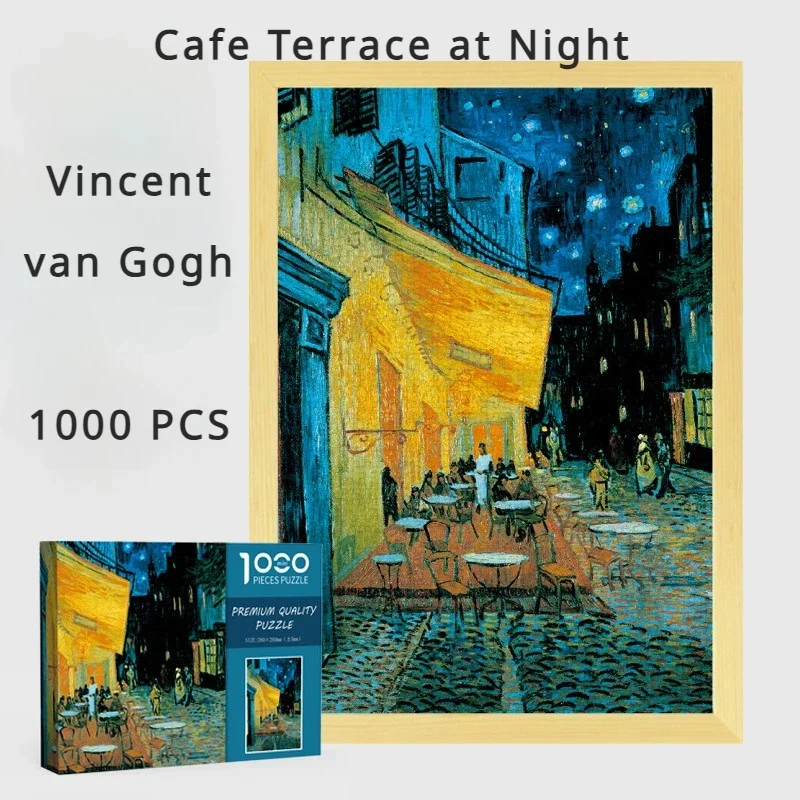 38*26cm Mini Jigsaw Puzzle Paper 1000PCS Cafe Terrace at Night Van Gogh Stress Relief Educational Entertainment Christmas Gift