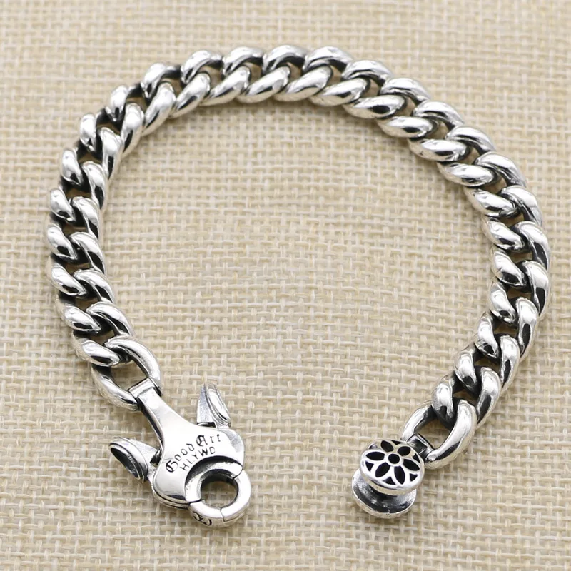 Punk Korean Edition Thai Silver Cherry Blossom Male Cherry Blossom Horse Whip Bracelet Handmade Personalized Female trendsetter