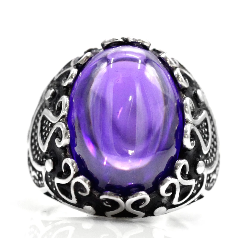 خاتم مصنوع يدويًا من الفضة الإسترليني للرجال والنساء ، مجوهرات عتيقة ، حفلة عيد الميلاد ، هدية الذكرى السنوية ، زركون أرجواني AAA #3