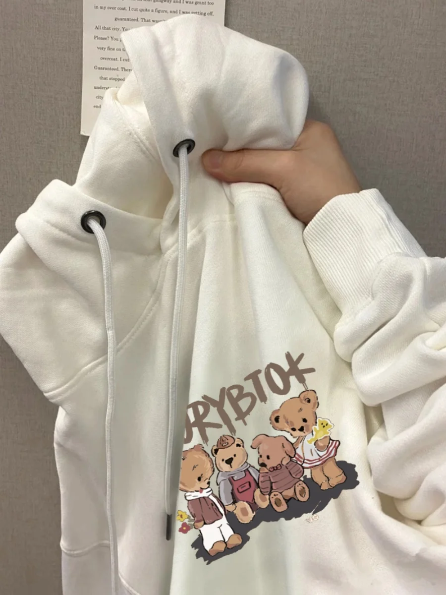 

Худи свободного кроя в американском стиле с принтом Sle Bear, демисезонная верхняя одежда, молодежная мода, длинный рукав, повседневный свитшот