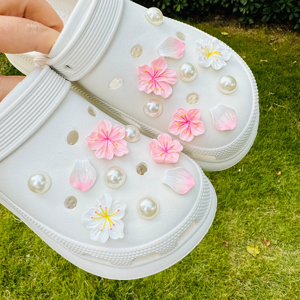 18PCS Fashion Shoe Charms Set Summer Cherry Blossom Pearl Shoe Decorations Buckle for Clogs Sandals DIY Accessories image 3