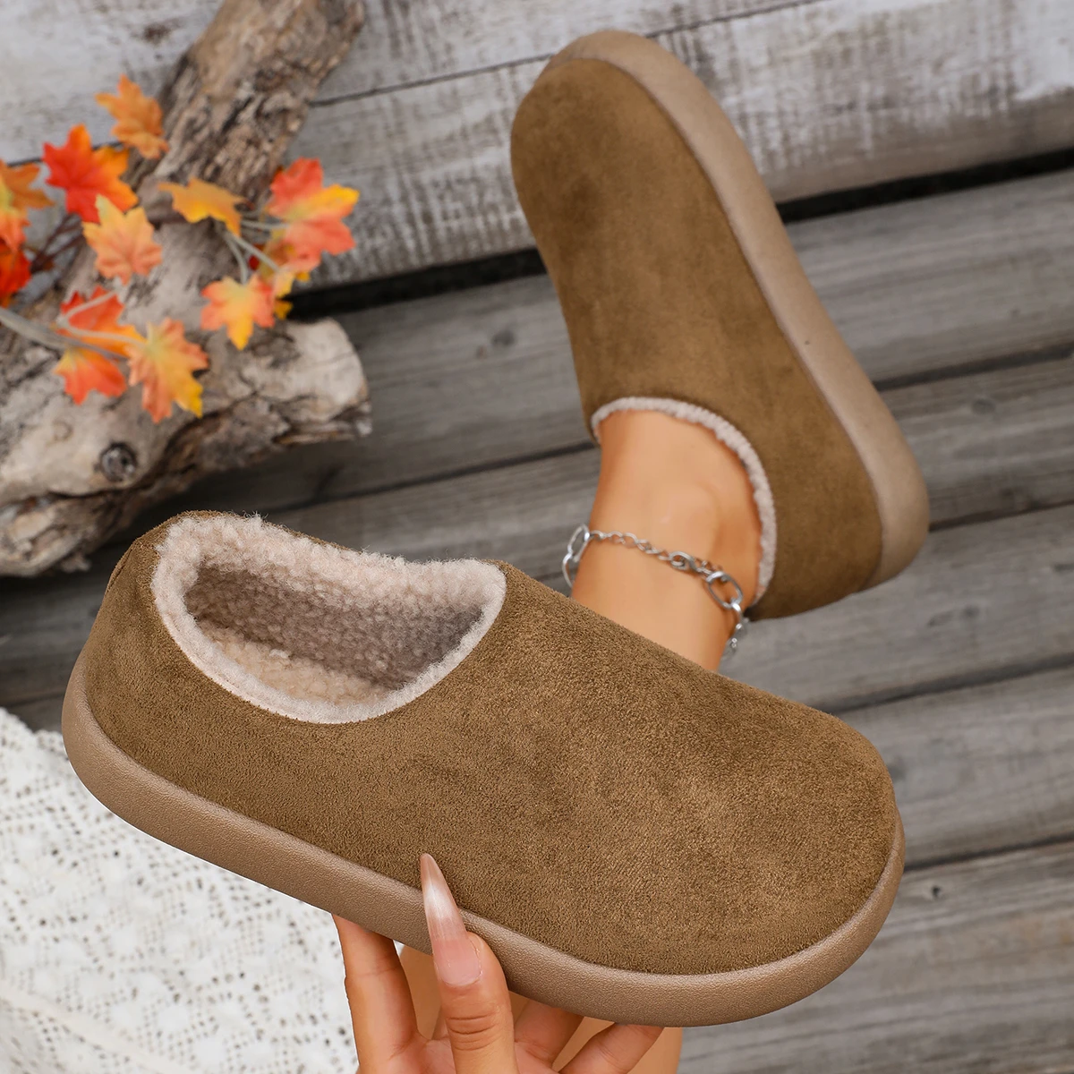 Unisex Indoor Outdoor Winter Slippers Anti-Slip Sole Slip-On Soft Warm Black Comfort Home Casual Shoes Easy Clean Snow Boots