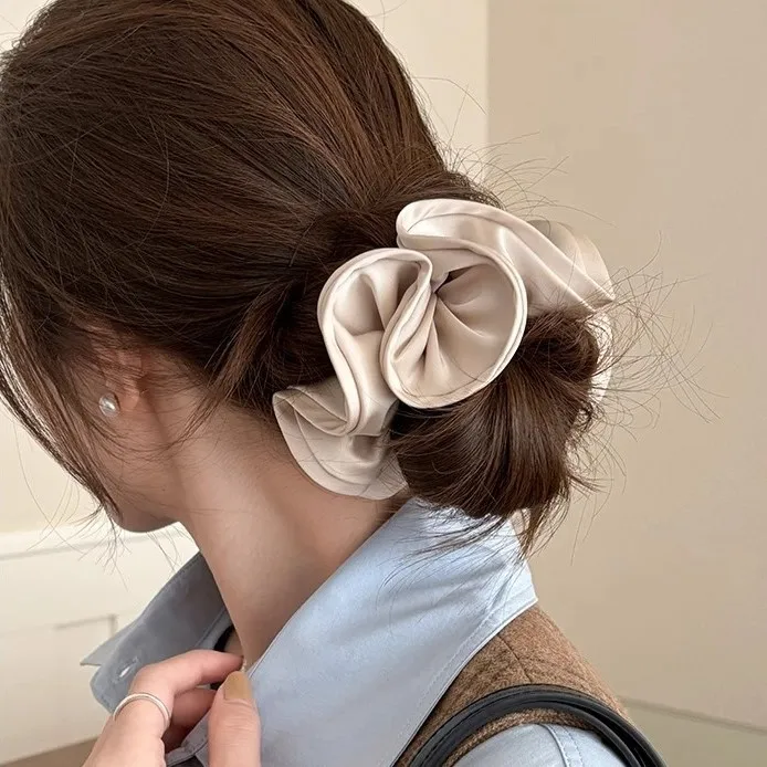 Korean Big Hair Tie Ribbon Scrunchies Satin Elastic Hair Band Bow Women Simple Temperament New Style Ponytail Hair Accessories