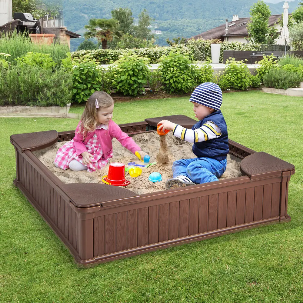 Babyjoy صندوق رمل للأطفال في الهواء الطلق 48.5 "x 48.5" x 12.5 "رمل كبير HDPE مع غطاء أكسفورد