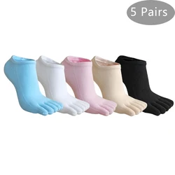 5 Pairs Summer Toe Socks Woman Girl Cotton Thin Solid Soft Shallow Mouth Breathable Sweat-Absorbing 5 Finger Invisible Socks