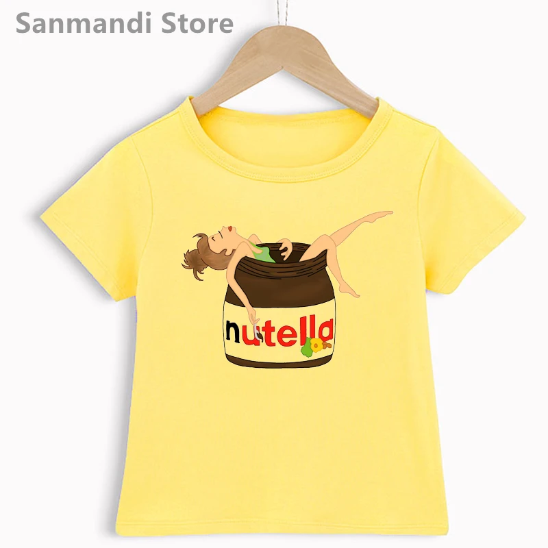 New Coffee Cat Love Nutella Graphic Print Tshirt for Girls/Boys Funny Kids Clothes  Shirt Kawaii Children Clothing T Shirt