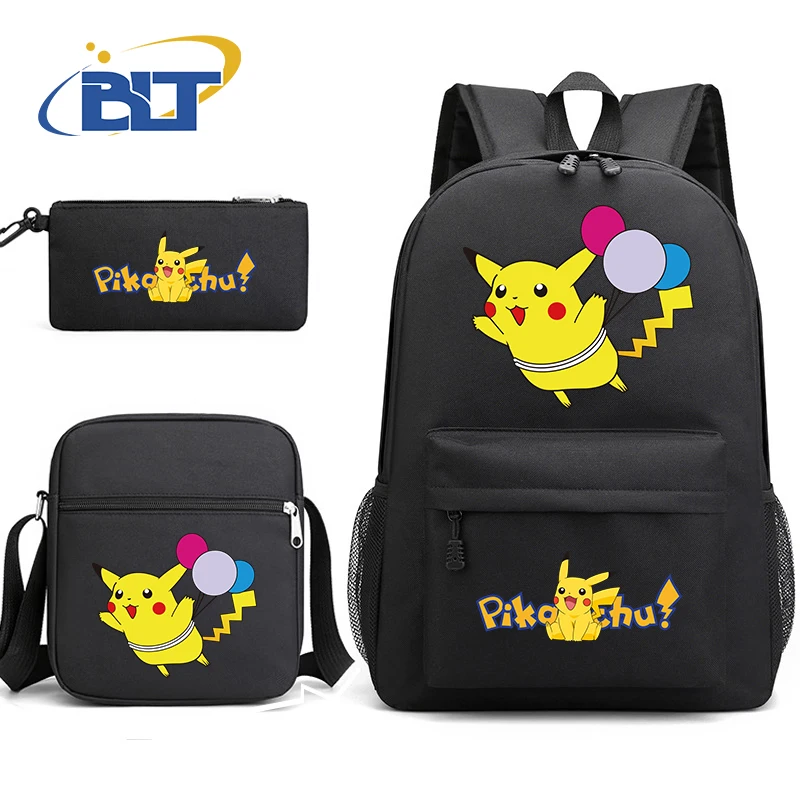 MINISO Pikachu satu Set tas sekolah anak, tas punggung anak, tas pensil tiga potong