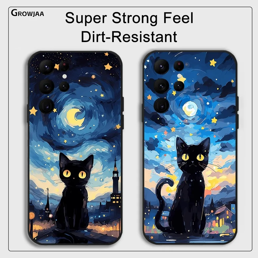 

Cute Van Gogh Cat Funny Phone Case for Samsung Galaxy S24 Ultra S22 S23 Ultra S21 S20 5G Protective Silicone TPU Funda