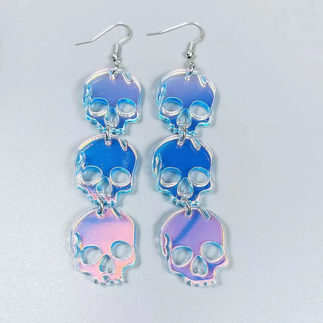 Halloween Collection New Laser Colorful Skull Head Ghost Pumpkin Outward Newcomer Acrylic Pendant Earrings Party Jewelry Gifts