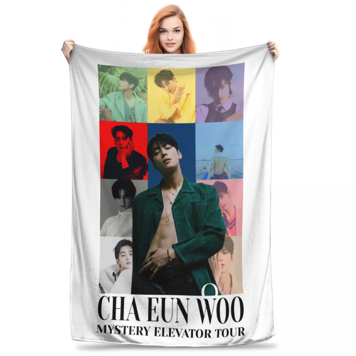 

KPOP Cha EunWoo Blankets Coral Fleece Plush Decoration Portable Soft Throw Blanket for Bedding Office Bedspread