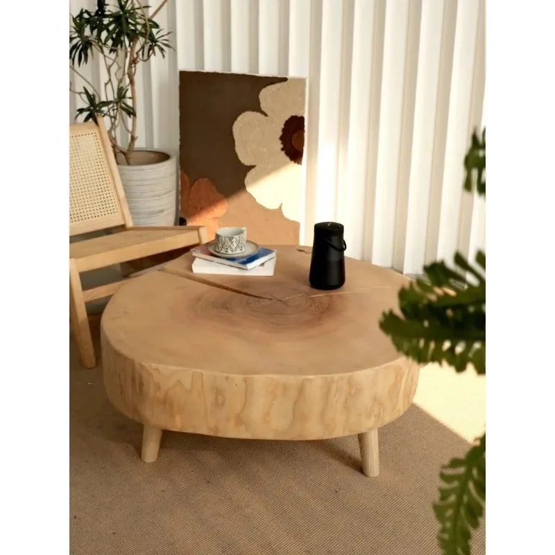 

Simple modern irregular round ash wood log coffee table living room balcony natural solid wood
