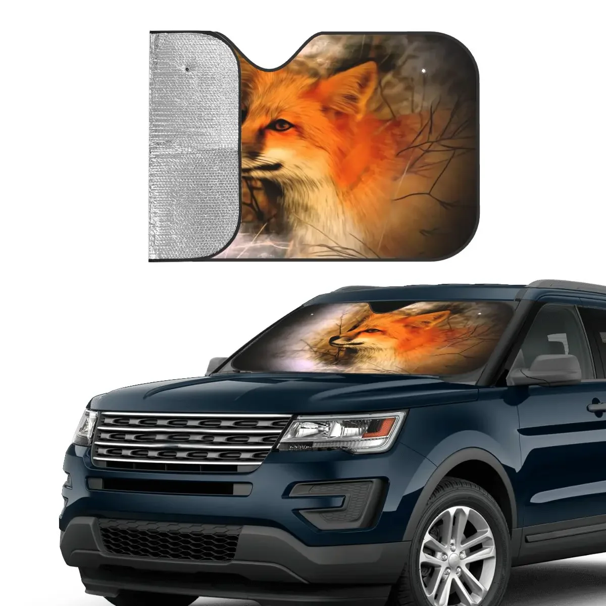 Free Fox Foldable Sunshade Windscreen 76x140cm Mammal Animal Aluminium Foil Sunshade Visor Car-styling