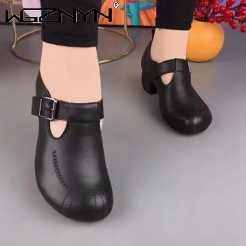 Women Loafers 2023 Women Loafers Spring Summer Genuine PU Leather Comfort Mid Heel Retro Mother Shoes Slip-On Fashion Rome Shoes