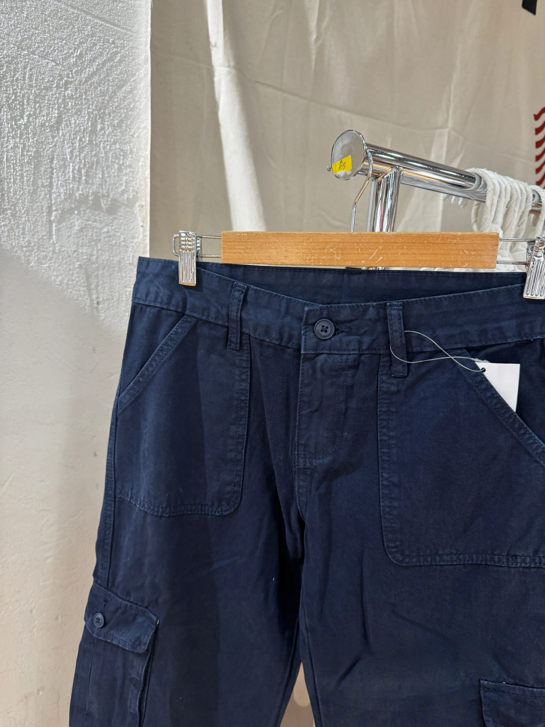 Tasche Pantaloni cargo vintage blu scuro Pantaloni lunghi dritti in cotone a vita alta estivi da donna Pantaloni casual streetwear nuovi solidi