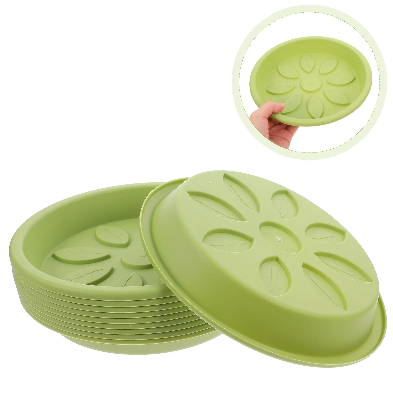 

10pcs Round Plastic Flower Pot Tray Thickened Pp Leaf Pattern Water Catcher For Indoor Plants Garden Drainage Saucer Plant Plate