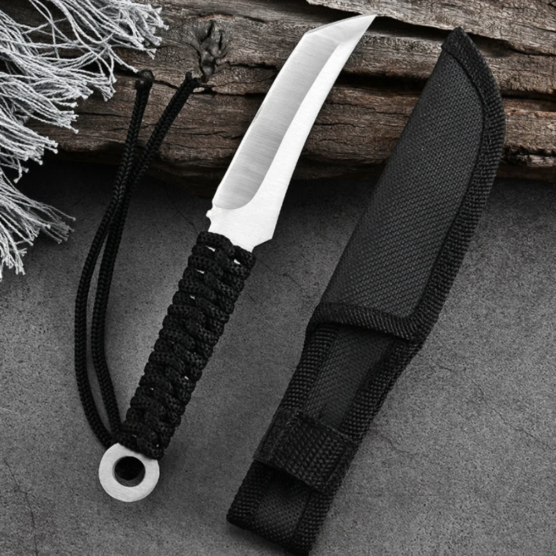 2024 New Outdoor Survival Knife, Nylon Rope High Hardness Straight Knife, Jungle Camping Portable EDC Knife with Sheath