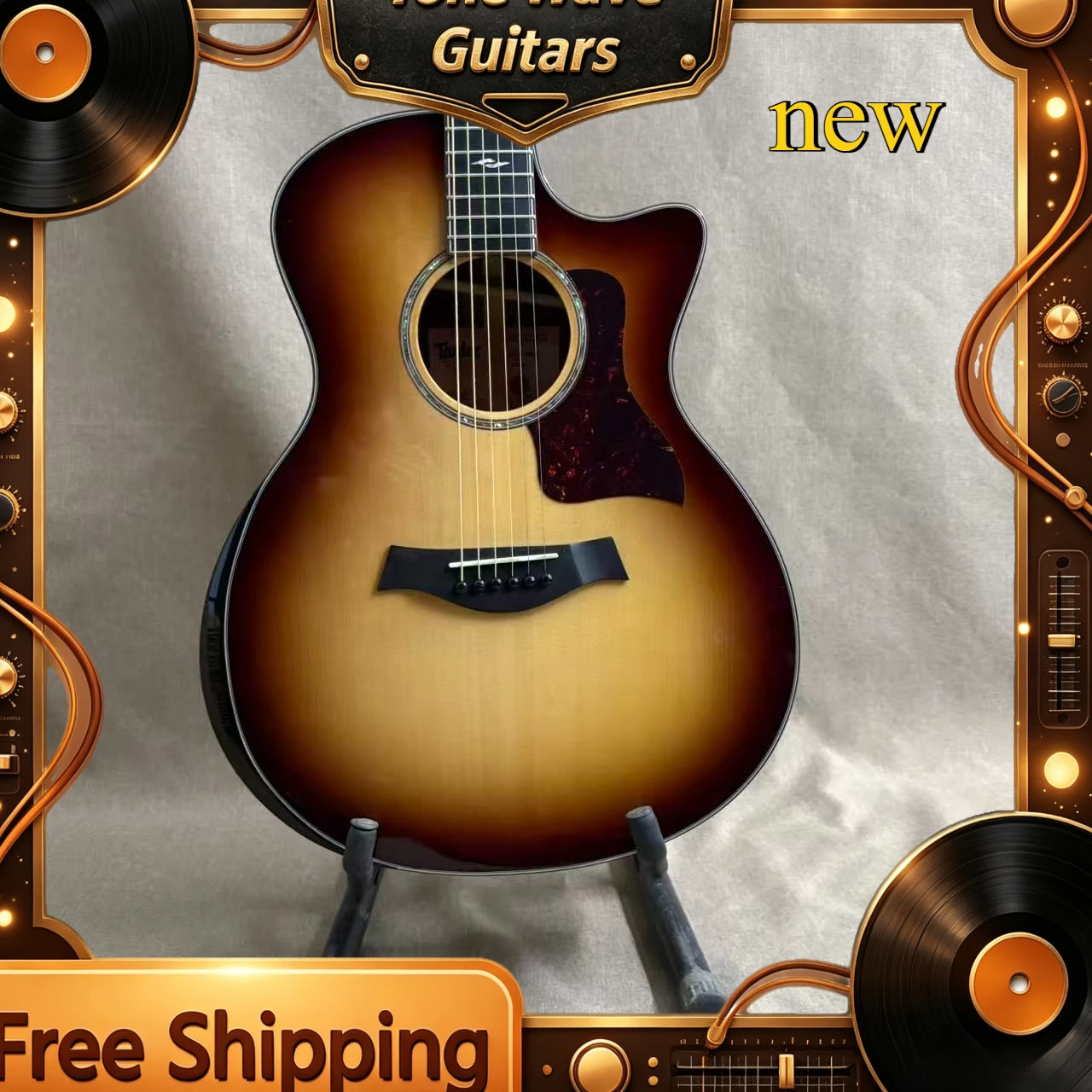 Sunburst GA Cutaway Acoustic Guitar Tortoiseshell Pickguard Advanced Player Performance Guitar Spruce Top Ebony Fretboard